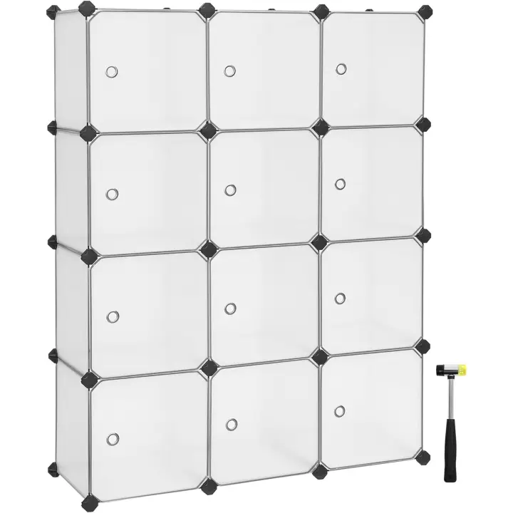 SONGMICS Unidad de Almacenamiento de 12 Cubos, Zapatero, Cubos apilables, Armario de plástico, Armario, con Puertas, para Dormitorio, Oficina, fácil de Montar, Color Blanco LPC342W01 - 1