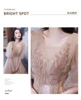 Vestido de dama de honor de color champán de alta gama, ligero y lujoso de noche de estilo francés para mujer, socialité, hada y noble, puede ser - details 3