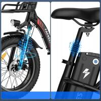FAFREES F20 MAX Bicicleta Eléctrica Plegable, Frenos de Doble Disco + Cambios SHIMANO, Luz Solar, Neumáticos de 20*4,0 pulgadas de ancho, Batería de 48V 22.5Ah, Motor de 250W, Velocidad Máxima de 25km/h, Alcance de 100-120km, Pantalla LCD, Gris - details 6