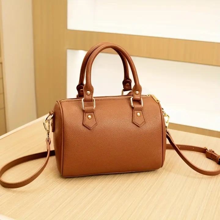 Bolso Boston Elegante de Caño Ligero Cuero Genuino con Patrón de Lichee - 1