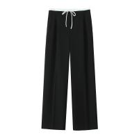 2024 pantalones de mujer pantalones anchos holgados pantalones negros de moda para mujer pantalones casuales de cintura alta otoño mallas acampanadas azules - details 5