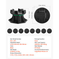 Bloques de Plataforma SucceBuy, 8 Piezas, Capacidad de Carga de 2200 lbs / 997.90 kg, Pedestal de Plástico Ajustable para Cimientos de Cobertizos, Elevación de 3.54 - 4.65 pulgadas / 90 - 118 mm, Apto para Madera, Hormigón y Metal - details 5