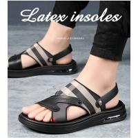 Sandalias de piel auténtica para hombre, chanclas de playa con amortiguación de aire, de diseñador, con hebilla, envueltas en el tobillo, de marca - details 2