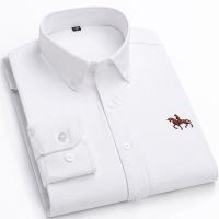 Camisa de manga larga lavada de algodón puro para hombre, camisa bordada de negocios informal, Color sólido, primavera y otoño - details 7