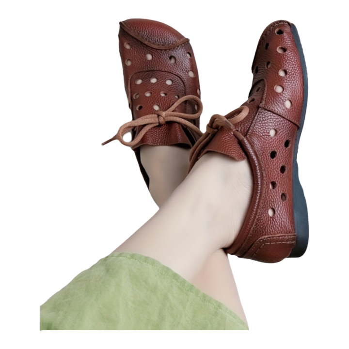 Zapatos Planos de Cuero Genuino para Mujer Marrón Suela de Goma Antideslizante Forro de Cuero