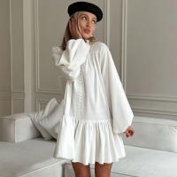 Elegante Vestido de Cintura Mini Blanco Mangas de Farol con Volantes Estilo Vintage 2025 - details 23