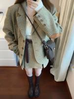 Conjunto de traje para mujer, elegancia Retro francesa de alta gama, chaqueta holgada y conjunto de dos piezas de media falda, otoño 2023 - details 3
