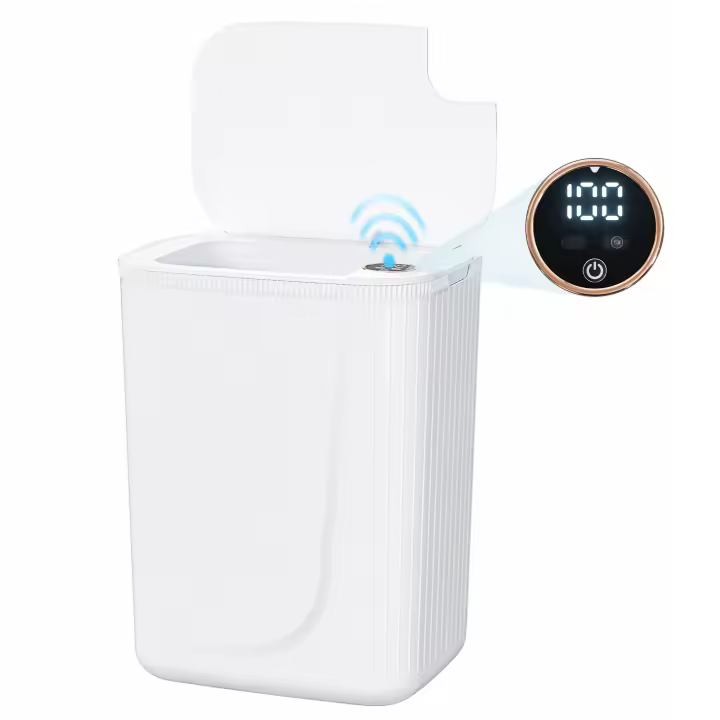 PrettyCare - Cubo de basura inteligente de 25 l, con detección automática de basura sin contacto, resistente al agua, con tapa y pantalla LED, para baño, dormitorio y sala de estar - 1