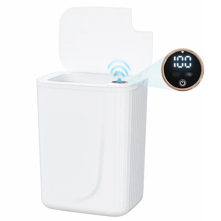 PrettyCare - Cubo de basura inteligente de 25 l, con detección automática de basura sin contacto, resistente al agua, con tapa y pantalla LED, para baño, dormitorio y sala de estar - 1