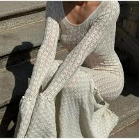 Vestido largo elegante con volantes y borde de encaje para mujer, vestido largo a la moda con cuello redondo y manga acampanada, vestidos largos ajustados para fiesta de verano 2025 - details 21