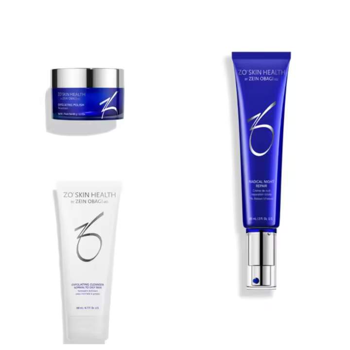 ZO SKIN Limpiador Exfoliante 200ml + Esmalte Exfoliante 65g + Radical Night Repair 60ml Set de tres piezas - 1