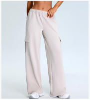 Otoño Invierno nuevo Yoga mujeres elástico de cintura alta pierna recta deportes Casual acampanado Cargo Fitness pantalones largos - details 0