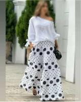 Conjunto Casual de Pantalón para Mujer Top de Hombro Descubierto, Mangas de Farol, Estampado de Punto Pantalones de Pierna Ancha - details 7