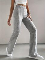 Pantalones de campana para mujeres de color sólido pantalones casuales canalé punto moda versátil Pantalón delgado y largo - details 1