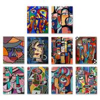 Póster abstracto de cara humana, bloque de Color geométrico, costura Retro, pintura en lienzo extraño, decoración artística de pared, adecuado para sala de estar - details 0