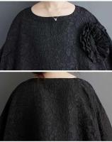 EAM mujeres negro tamaño grande encaje empalmado 3D wer vestido nuevo cuello redondo manga tres cuartos moda Primavera otoño 2025 31A0706 - details 10