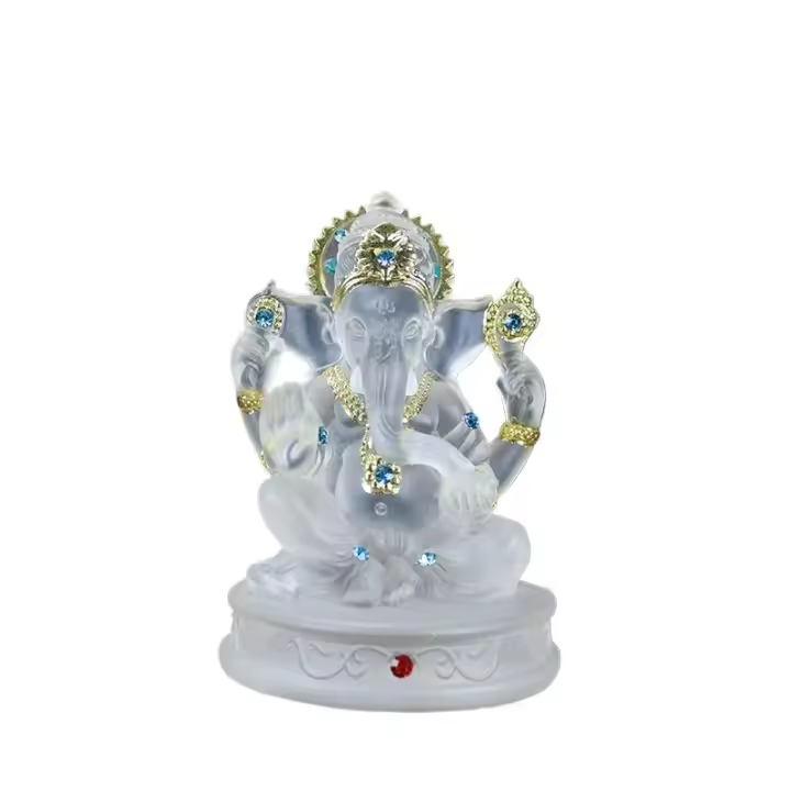 Etiquetado premium de adorno de resina de Dios elefante de vidrio de agua blanco transparente - 1