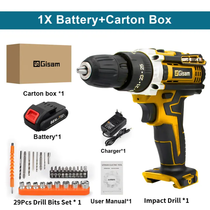 Destornillador Inalámbrico 88VF Mini Taladro Eléctrico de Impacto con Batería de Iones de Litio DC Herramientas Eléctricas - 1