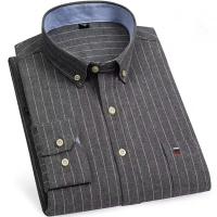 Camisas de algodón Oxford a cuadros informales y versátiles para hombre, con un solo bolsillo, manga larga, ajuste estándar, con botones, a rayas de guingán, 7XL, 6XL - details 13