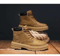 Botas altas para hombre, zapatos de cuero planos informales y versátiles con suela gruesa, compatibles con tablero de trabajo, moda de invierno, 2025 - details 16