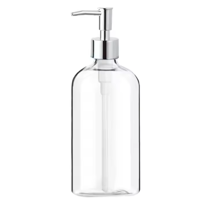 Dispensador de jabón líquido de vidrio transparente con bomba, 16 Oz, rellenable, para baño y cocina - 1