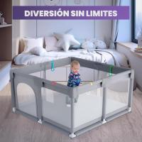 Parque Infantil Bebe 120x120cm + 2 Agarraderas – Corralito Bebe con Malla Transpirable – Parque de Juegos Bebe con Puerta Lateral – Parque Infantil Bebe - Gris - details 6