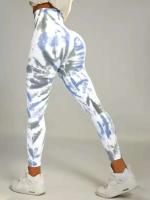 Pantalones de yoga Tie Dye, mujeres de gimnasio, malla deportiva push-up sin costuras de cintura alta, malla de entrenamiento para Fiess - details 1