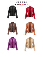 Chaqueta de cuero de imitación para mujer, chaqueta de motocicleta, delgada, corta, pu, primavera y otoño - details 8