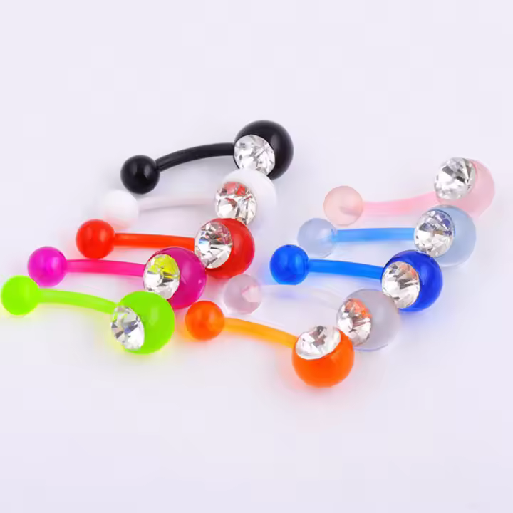 Anillo de botón de Bola de acrílico brillante, 2 piezas, 14G, 1,6x10mm, piercing de Ombligo de cristal, estilo indio - 1