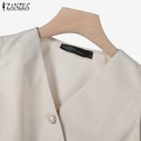ZANZEA Conjunto De Verano Para Mujer 2 Piezas Top Irregular Y Pantalones De Pierna Ancha Moda Coreana Elegante Ropa De Oficina - details 9
