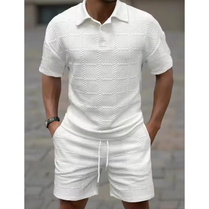 Conjunto de manga corta informal de moda de color sólido Temu Shein para hombre - 1