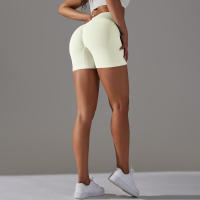 Hamidou pantalones cortos deportivos para mujer, Shorts de Yoga con cintura cruzada, gimnasio, entrenamiento, correr, cintura alta, realce de cadera, sin costuras, Fitness - details 35