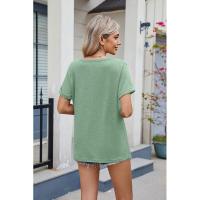 BUNO-2025 Nueva camiseta holgada de manga corta con cuello en V de Color sólido para mujer - details 42