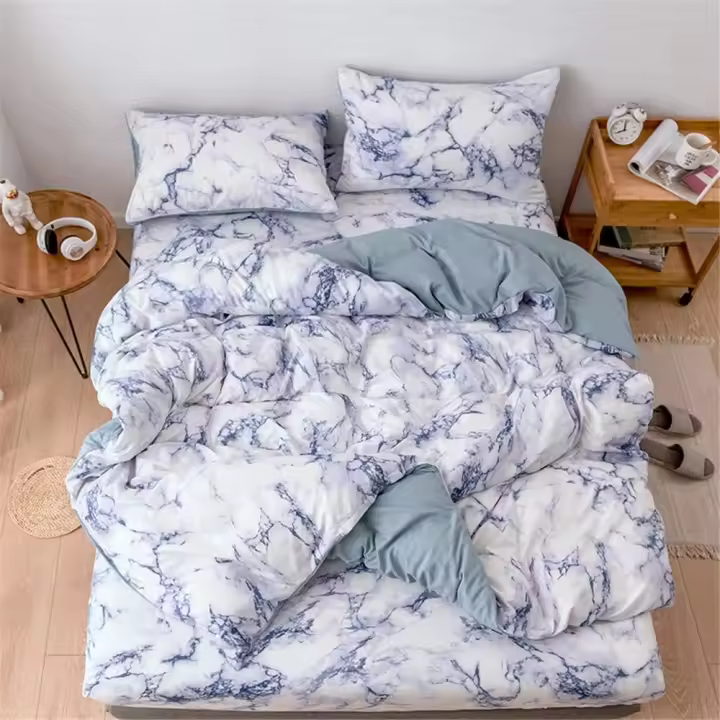 Treer Funda Nordica Cama 90 - Microfibra Mármol Juego de Funda Edredon 150x200 cm 2 Piezas con 1 Funda Nórdica + 1 Funda de Almohada 50x75cm, Moderna Estampado con Cremallera (Mármol Negro) - 1
