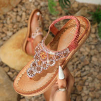Sandalia punta redonda de gran tamaño ahuecada parte inferior plana estilo diamantes de imitación zapatos de mujer cómodos verano - details 7
