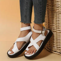 Women's Fashion Criss Cross Flat Sandals Color Solid Slingback Open Toe Shoes Strappy Back Buckle Summer Shoes - details 7
