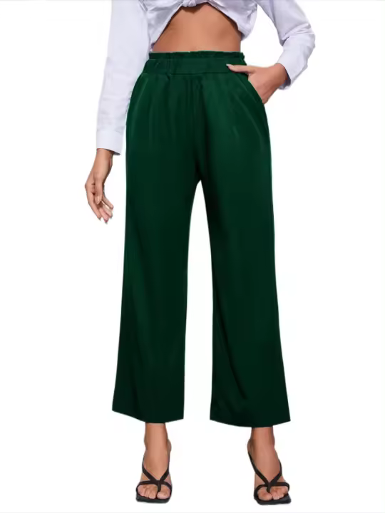 y elegantes pantalones sueltos de pierna recta de tiro medio suave para mujer, pantalones cortos cómodos - 1