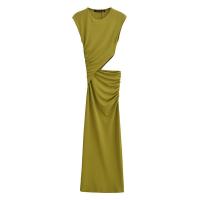 Vestido Midi Cortado Verde para Mujer OUWU Vestido Largo Sin Mangas para Primavera y Verano - details 1
