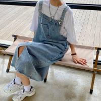 Primavera Verano Denim vestido general mujeres sin mangas Jeans vestidos moda femenina sólido Slip Casual suelta Spaghetti Strap vestidos - details 6