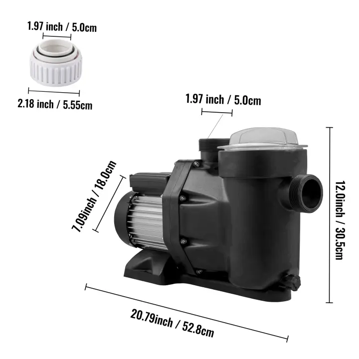 SucceBuy Bomba de piscina de 1 HP, 750 W, bomba de piscina de interior/suelo con cesta de filtro, entrada/salida de 1,97" - 1