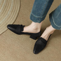 Zapatos pequeños de punta cuadrada estilo francés para mujer, tacón bajo, tacón grueso, zapatos pequeños de cuero - details 1