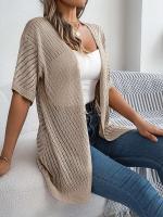 Cárdigans de punto de manga corta de color sólido casual para mujer - details 25