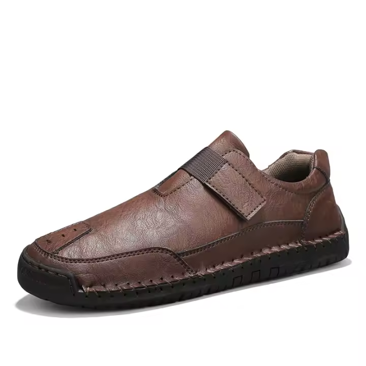 Zapatillas deportivas de cuero para hombre, zapatos planos sin cordones de Velcro, cómodos, ligeros, para conducir, para caminar y trabajar - 1