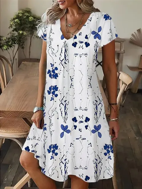 Vestido informal holgado de manga corta para mujer - 1
