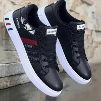 KOONEXY Zapatillas de deporte casuales de caña baja para hombre - Blancas con detalles de rayas, forro de tela transpirable y comodidad acolchada para deportes al aire libre y atuendos casuales para todas las estaciones, diseño de zapatos elegante, calzad - details 3