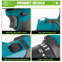 ONEGREEN-taladro de impacto eléctrico sin escobillas, 480N.M, 13mm, destornillador eléctrico, herramientas eléctricas para juego de pines de batería Makita - details 6