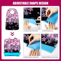 Baberos para adultos, 3 paquetes de baberos para adultos con flor de cerezo para mujeres que comen lavables con recogemigas Baberos para adultos Babero lavable Protector de ropa impermeable reutilizable - details 5