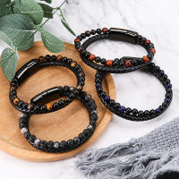 Pulsera de piedra natural de ojos de tigre, pulsera de cuerda de cuero de vaca, regalo de vacaciones para hombres - details 0