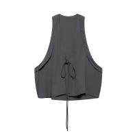 OUWU- Nueva Ropa De Mujer Adelgazante Versátil Decoración De Lazo Cuello En V Textura Chaleco Suelto Chaqueta Hombro - details 1