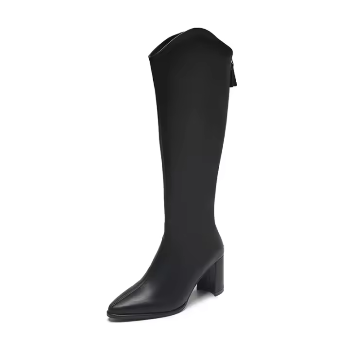 Botas Puntiagudas De Mujer, Nuevas Botas Altas Con Cremallera Trasera De Tacón Alto - 1